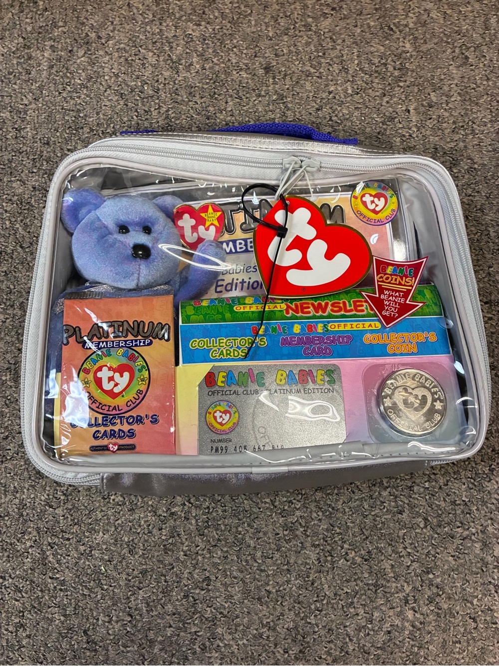 Ty Blue Plush Bear Platinum Edition Collector Set with Collector Cards and Coin